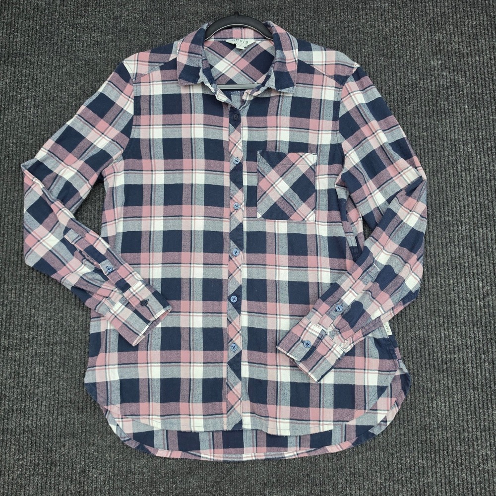 Orvis Classic Collection Pink Navy Plaid Flannel Shirt Womens Medium 1404913